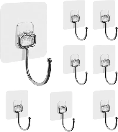 EBOFAB Self Adhesive Hooks, Utility Stainless Steel Hooks, Transparent Seamless Hooks & Golden Kadi Sticker Hook, Clear Stick on Hooks for Home Bathroom Kitchen and Office