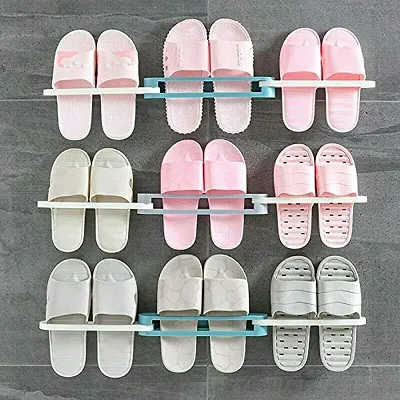 Wall Mount Slippers Hanging Shelf Holder Storage Rack Foldable