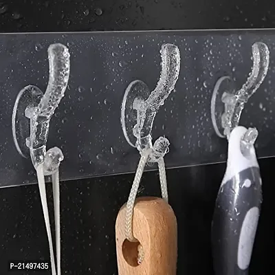 EBOFAB Multi-Purpose Adhesive Sticker, 3 Hook Towel Hanger for Kitchen, Bathroom, Transparent 3-Rail Non-Marking Strong Sticking Self Adhesive Hanger Hook-thumb0