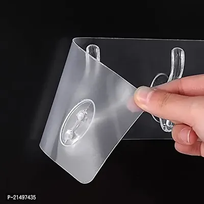 EBOFAB Multi-Purpose Adhesive Sticker, 3 Hook Towel Hanger for Kitchen, Bathroom, Transparent 3-Rail Non-Marking Strong Sticking Self Adhesive Hanger Hook-thumb3