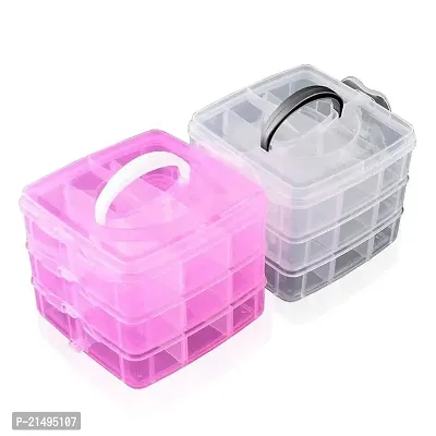 EBOFAB Plastic 18 Grid Multi Utility Square Storage Box with 3 Removable Layers for Jewellery//Makeup/Cosmetic (Multi Color, 15 x 15 x12.8 cm)