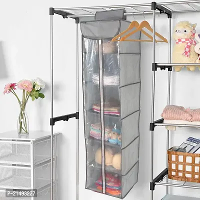 EBOFAB Wall Mounted Collapsible Wardrobe Organizer Hanging Storage with PVC Zippered Closure for Clothes Cabinet, Bedroom-thumb2