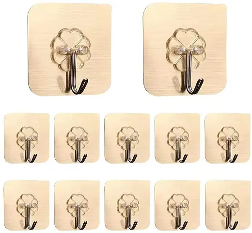 EBOFAB 10 pcs Self Adhesive Wall Hooks, Heavy Duty Sticky Hooks for Hanging, Transparent Reusable Waterproof Adhesive Hooks for Wall
