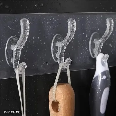 EBOFAB Multi-Purpose Adhesive Sticker, 3 Hook Towel Hanger for Kitchen, Bathroom, Transparent 3-Rail Non-Marking Strong Sticking Self Adhesive Hanger Hook-thumb4