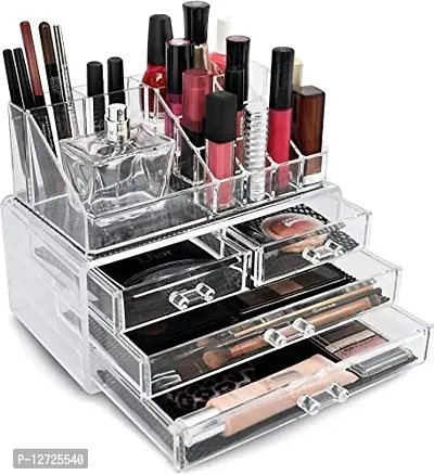 4 Drawer + 16 Lipstick Holder Multipurpose Large Capacity Tabletop Organizer, Nail Polish Holder For Women/Girls (Acrylic, Transparent)