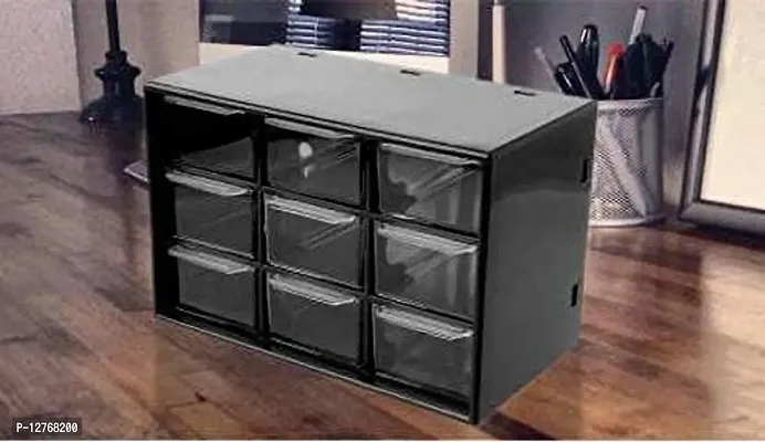 9 Multi Drawers Storage Cabinet Organiser. Desktop Organizer with 9 Lattice Mini Cabinets Drawers.Plastic Jewelry Box-thumb0
