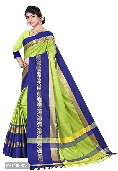 Cotton Silk Elephant Border Saree (Light Green-Blue)