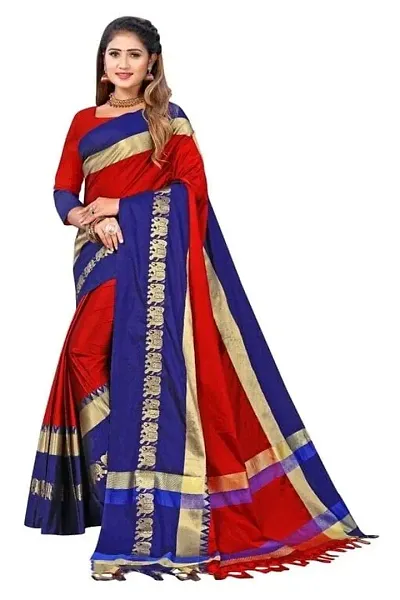 Silk Elephant Border Saree (Red-Blue)