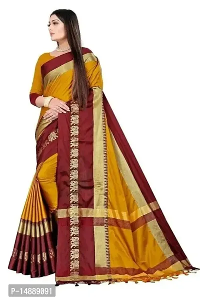 Cotton Silk Elephant Border Saree (Orange-Brown)