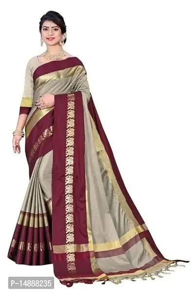 Cotton Silk Elephant Border Saree (Cream-Brown)