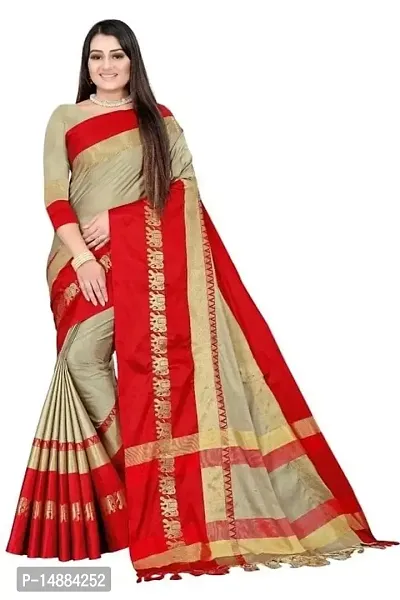 Cotton Silk Elephant Border Saree (Cream-Red)-thumb0