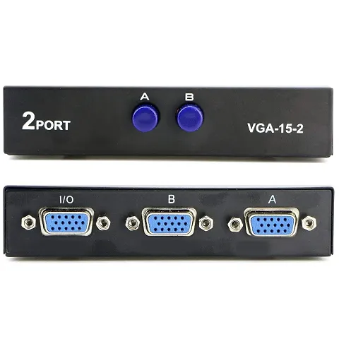 Kuvera VGA Switch 2 Port, 15 Pin Female 2 VGA in and 1 VGA Out to Connect Two CPU to One Monitor Display for PC, TV, Monitor. (NOT A Splitter ) (Black)