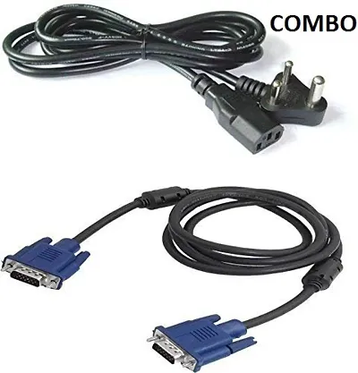 Yaksha Combo of 1.5 Meter Male to Male 15 Pin VGA Cable and Power Cable/Cord for Computer, Desktop, CPU, M (1.5 Meter) (Combo Set)