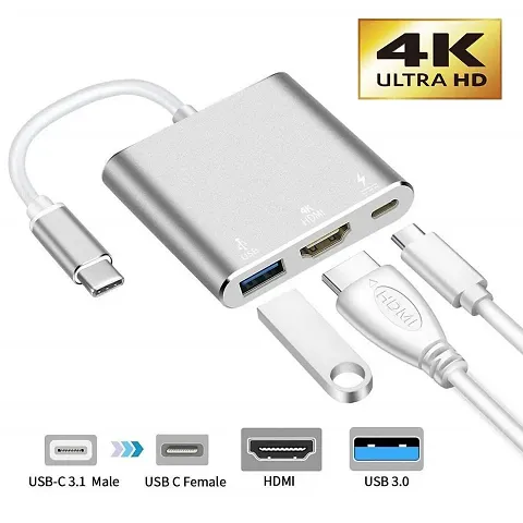Kuvera USB C to HDMI Adapter, 3 in 1 Multiport USB Type C to 4K HDMI, USB3.0 and USB C Power Delivery Port Converter Compatible with MacBook/Chrome-Book Pixel/Dell XPS13/Sam-sung S10/S10+ and More.