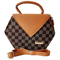 stylish colored box sling bag (brown black)-thumb2