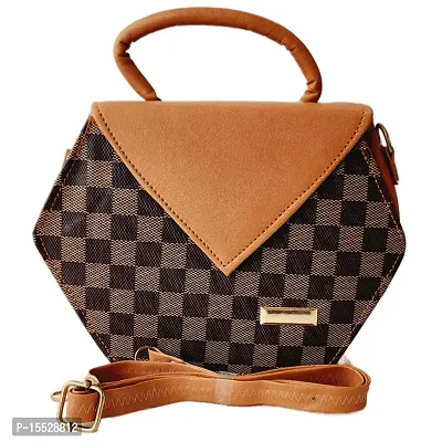 stylish colored box sling bag (brown black)-thumb3