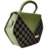 stylish colored box sling bag (green black)-thumb1