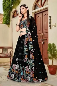 Elegant Black Embroidered Semi Stitched Lehenga Choli-thumb4