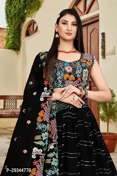 Elegant Black Embroidered Semi Stitched Lehenga Choli-thumb3