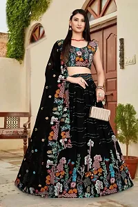 Elegant Black Embroidered Semi Stitched Lehenga Choli-thumb1