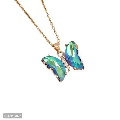 Stylish Gold Plated Crystal Butterfly Pendant Necklace for women and girl-thumb0