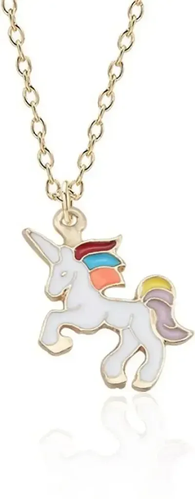 Trendy Korean Style Unicorn And Rainbows Pendant Necklace For Girls And Women-thumb0