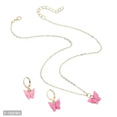 Fashionable And Trendy Butterfly Huggie Earrings And Necklace Combo Set For Girls And Women..