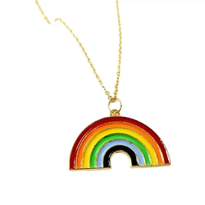 Trendy Korean Style Unicorn And Rainbows Pendant Necklace For Girls And Women