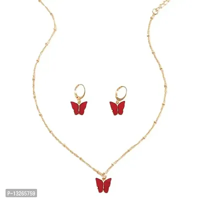 Fashionable And Trendy Butterfly Huggie Earrings And Necklace Combo Set For Girls And Women..-thumb0