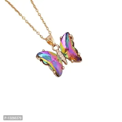 Crystal Butterfly Dark Pink Crystal Gold-plated Necklace for women and girls-thumb0