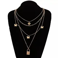 Love Butterfly with Lock Pendant Layer stle necklace for women and girls-thumb3