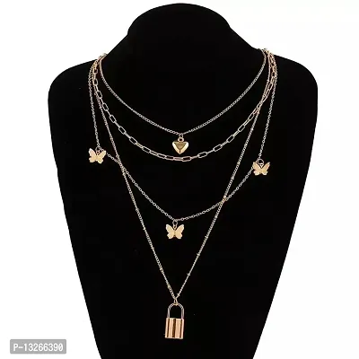 Love Butterfly with Lock Pendant Layer stle necklace for women and girls-thumb4