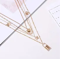Love Butterfly with Lock Pendant Layer stle necklace for women and girls-thumb1