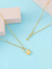 Lock Gold style With Key Pendant Necklace For Girls And Women-thumb3