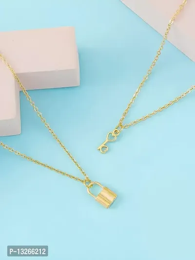 Lock Gold style With Key Pendant Necklace For Girls And Women-thumb4