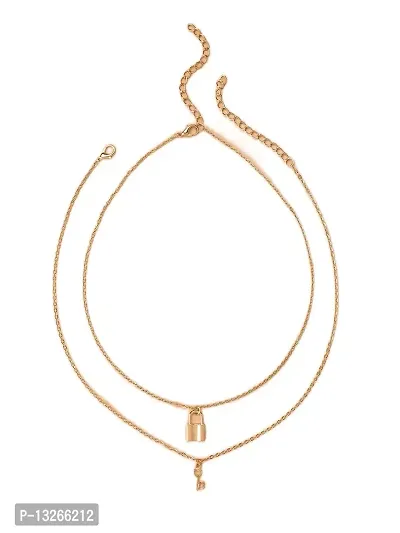 Lock Gold style With Key Pendant Necklace For Girls And Women-thumb0
