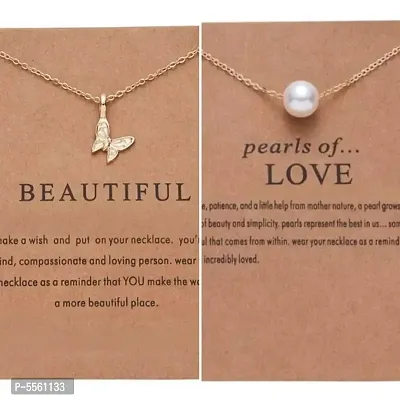 New Style Gold Pearl Chain Necklace For Girls/Women Combo Set of 2