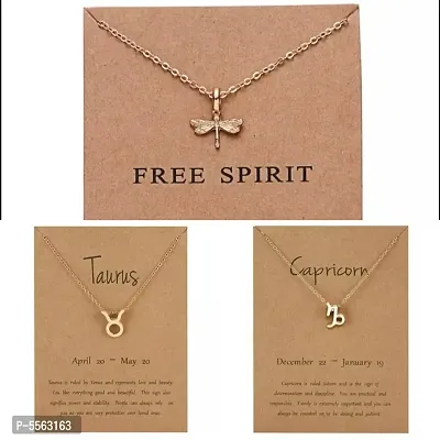 Latest Star Sign Gold Pearl Chain Necklace For Girls/Women Combo Set of 3