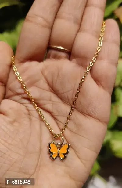 Butterfly Shape Necklace Golden Chain Pendant for Women and Girls