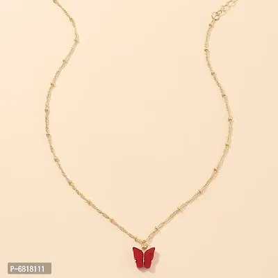 Pretty Gold Plated Pink Butterfly Pendant Necklace for Women and Girls