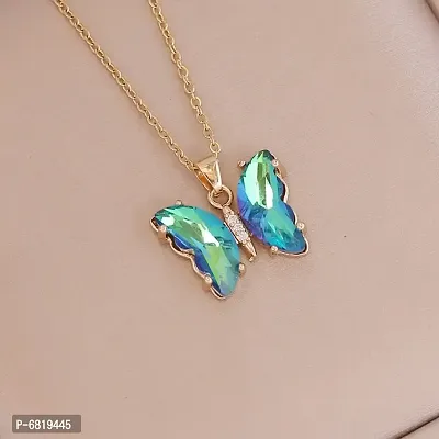Lovely Gold Plated Pink Crystal Butterfly Pendant Necklace for Women and Girls