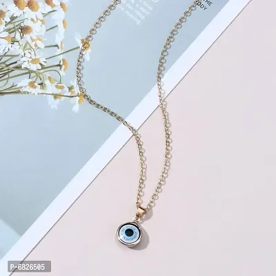 Gold Plated Blue Evil Eye Pendant Necklace for Women and Girls-thumb0