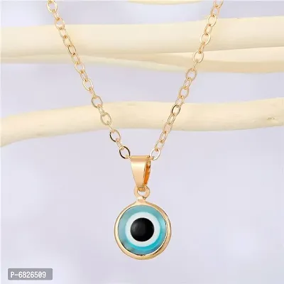 Gold Plated Blue Evil Eye Pendant Necklace for Women and Girls