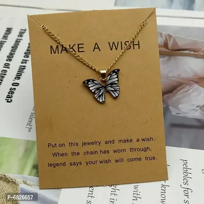 Fancy Korean Style MAW Butterfly Necklace With Chain For Girls And Women-thumb0