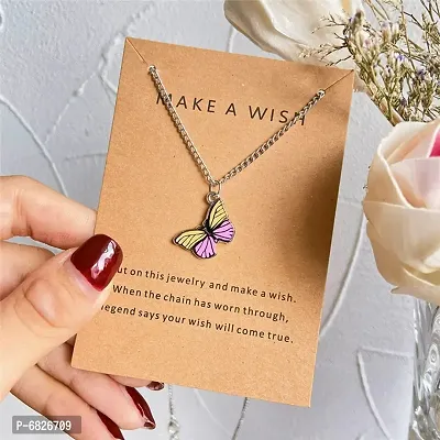 Fancy Korean Style MAW Butterfly Necklace With Chain For Girls And Women-thumb0
