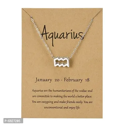 Aquarius Silver Zodiac Sign Chain Pendant Necklace Jewellery for Women  Girls-thumb0