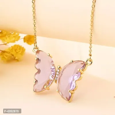 Crystal Butterfly Pendant Necklace for Women and Girls-thumb0