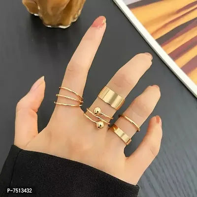 Bohemia Rings Gold-Plated Novelty Stackable Rings Set of 5-thumb0