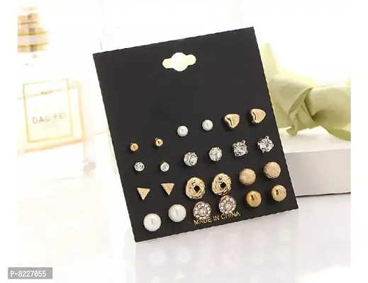 12 Pair Studs Jewellery For Women Gold Plated Earrings Combo