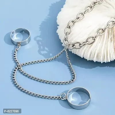 Dual Silver Chain Ring Bracelet/Hand Harness for Women  Girls